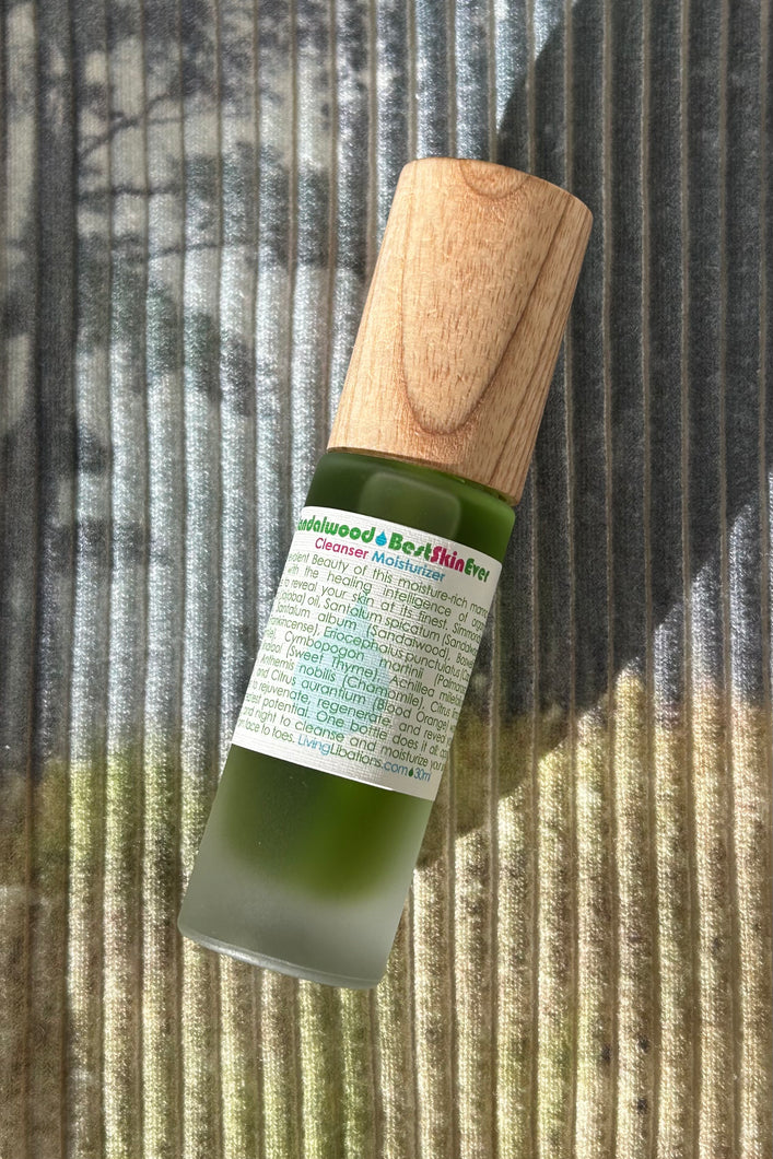 green bottled wooden topped cleanser moisturizer 