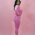 pink viscose elastane snap button drape long sleeve