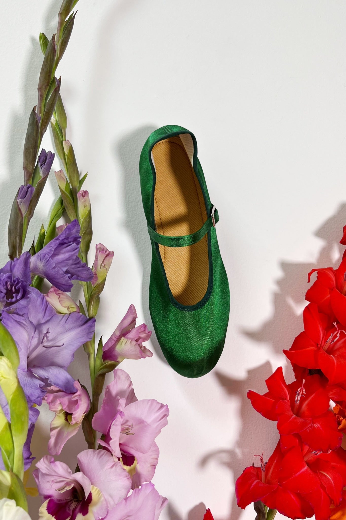 emerald green satin mary jane shoe