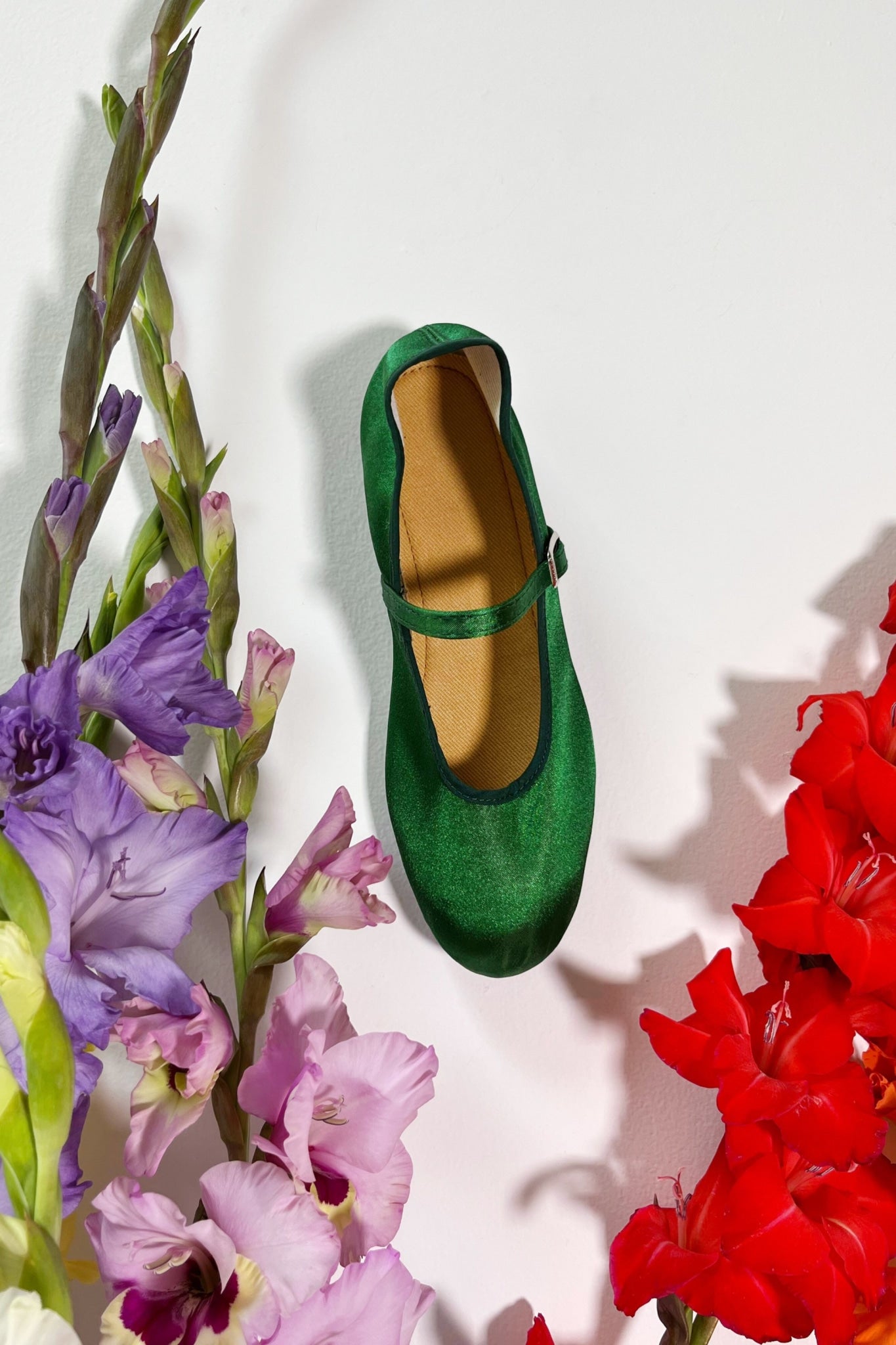 emerald green satin mary jane shoe