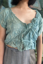 Load image into Gallery viewer, crinkled pinch gathered blouse in naturally dyed aqua