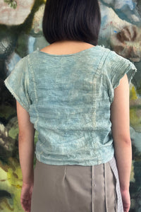 crinkled pinch gathered blouse in naturally dyed aqua