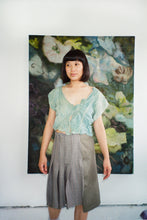 Load image into Gallery viewer, crinkled pinch gathered blouse in naturally dyed aqua