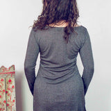 rayon polyester nylon sparkly grey draped mini dress