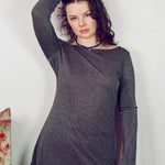 rayon polyester nylon sparkly grey draped mini dress