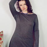rayon polyester nylon sparkly grey draped mini dress