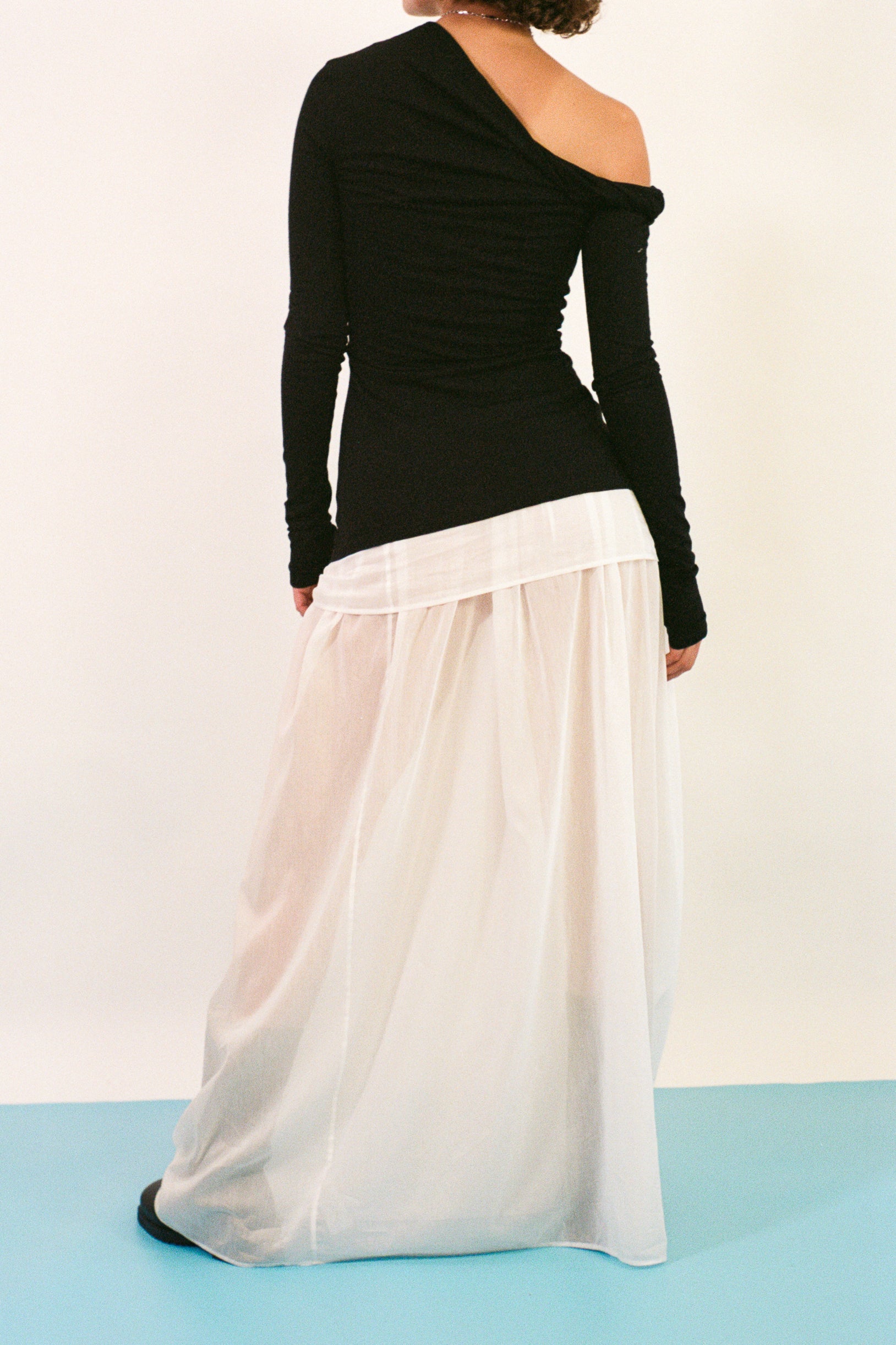 white cotton silk floor length semi sheer skirt
