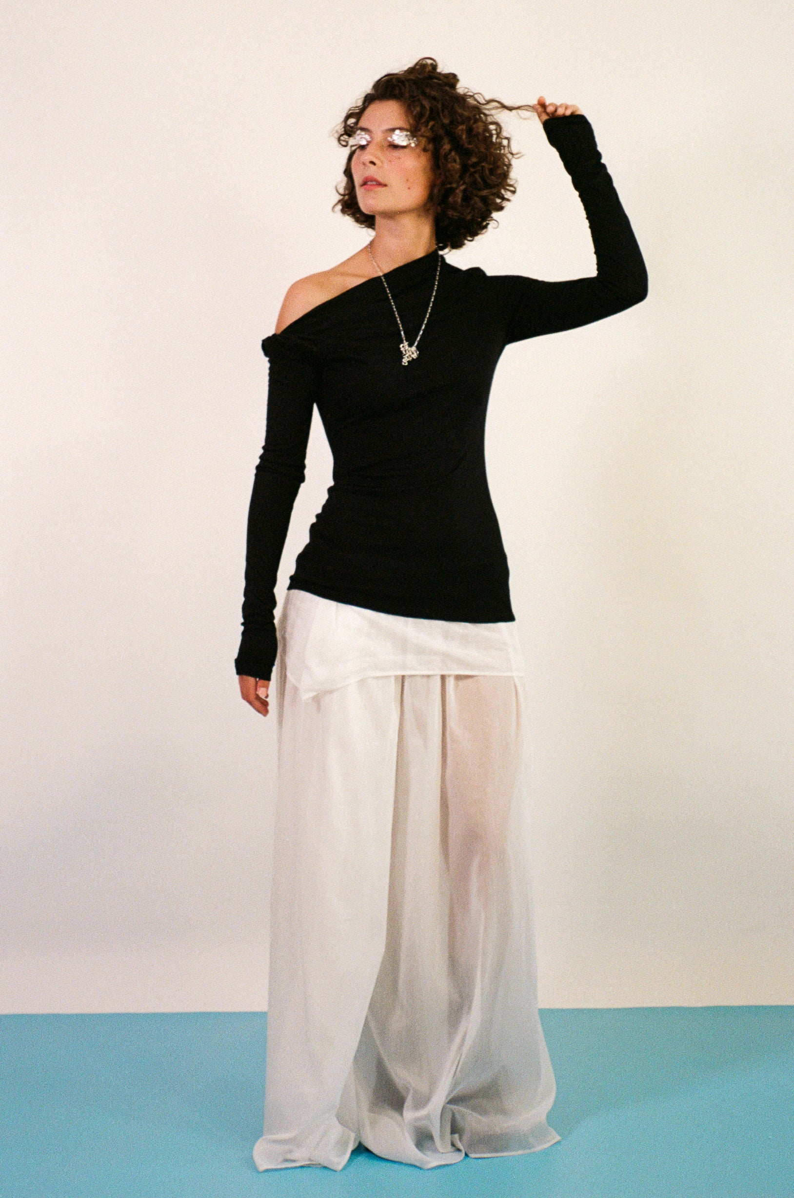 white cotton silk floor length semi sheer skirt