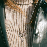 platinum rhodium plated brass chain link charm necklace