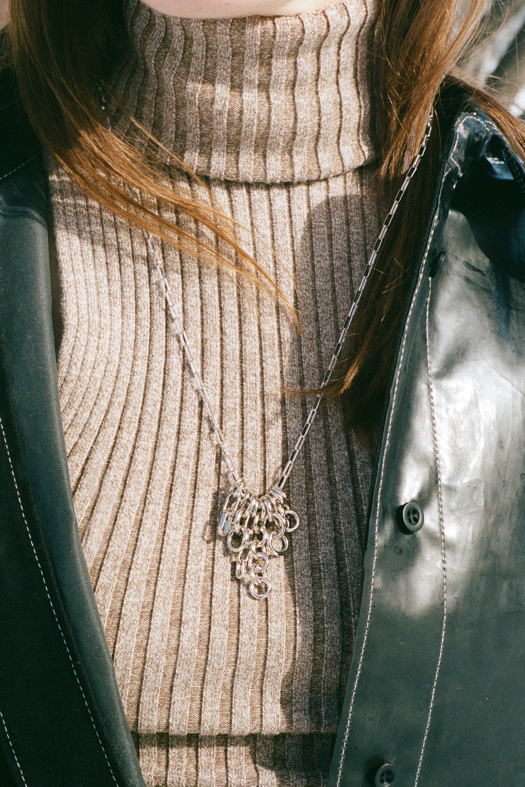 platinum rhodium plated brass chain link charm necklace