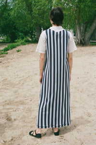 jersey pique maxi slip dress navy white stripes