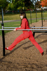 tomato red cotton fitted long sleeve cardigan