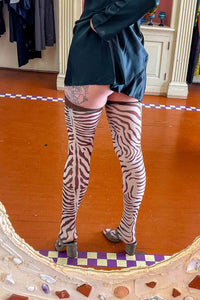 brown zebra nylon spandex thigh high stockings