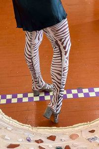 brown zebra nylon spandex thigh high stockings