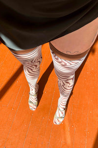 brown zebra nylon spandex thigh high stockings