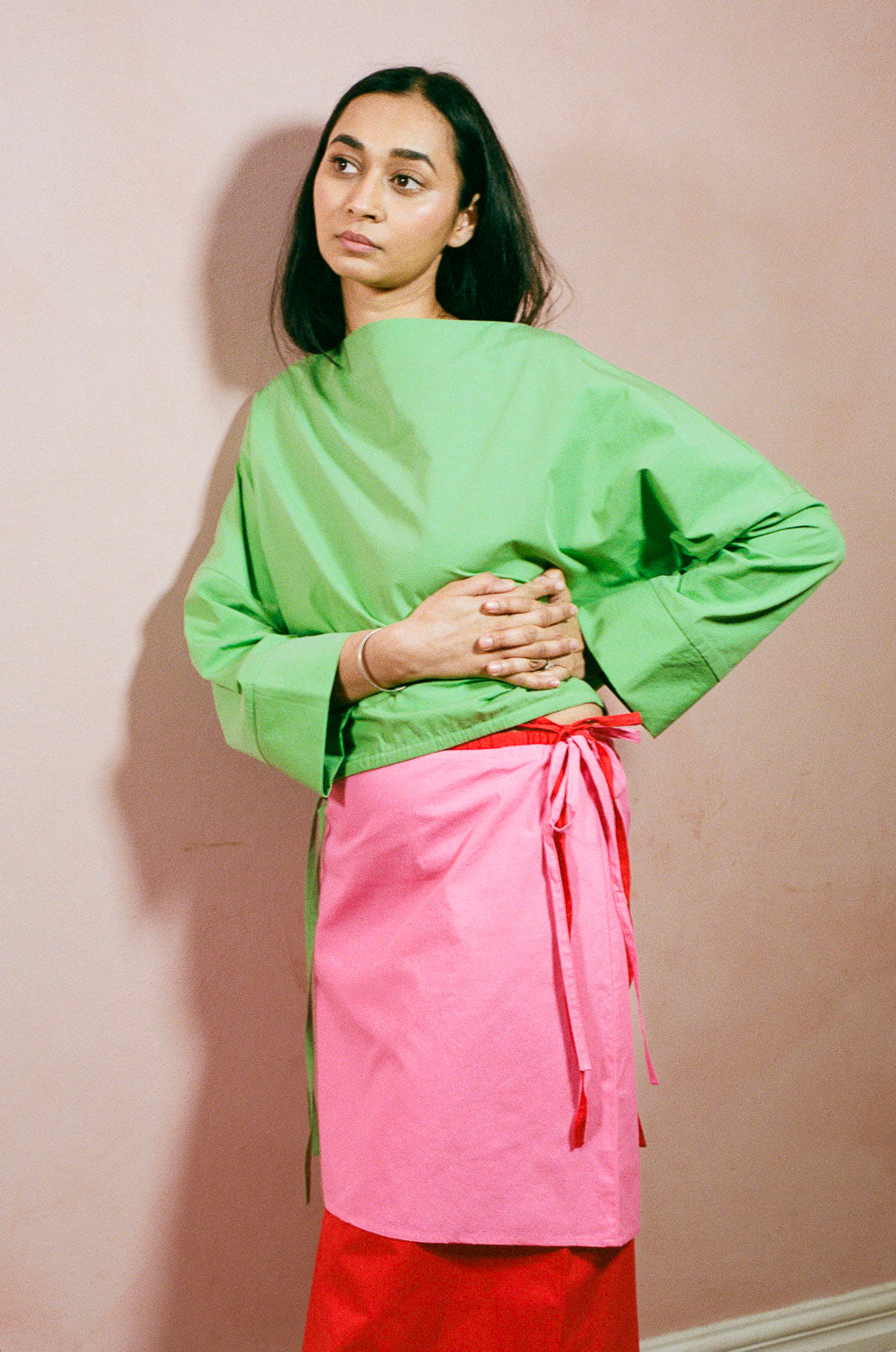 pink cotton poplin A line mini skirt