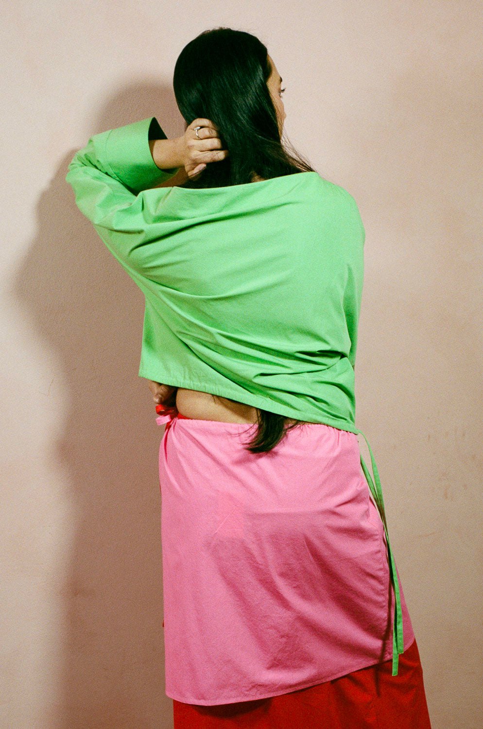 pink cotton poplin A line mini skirt