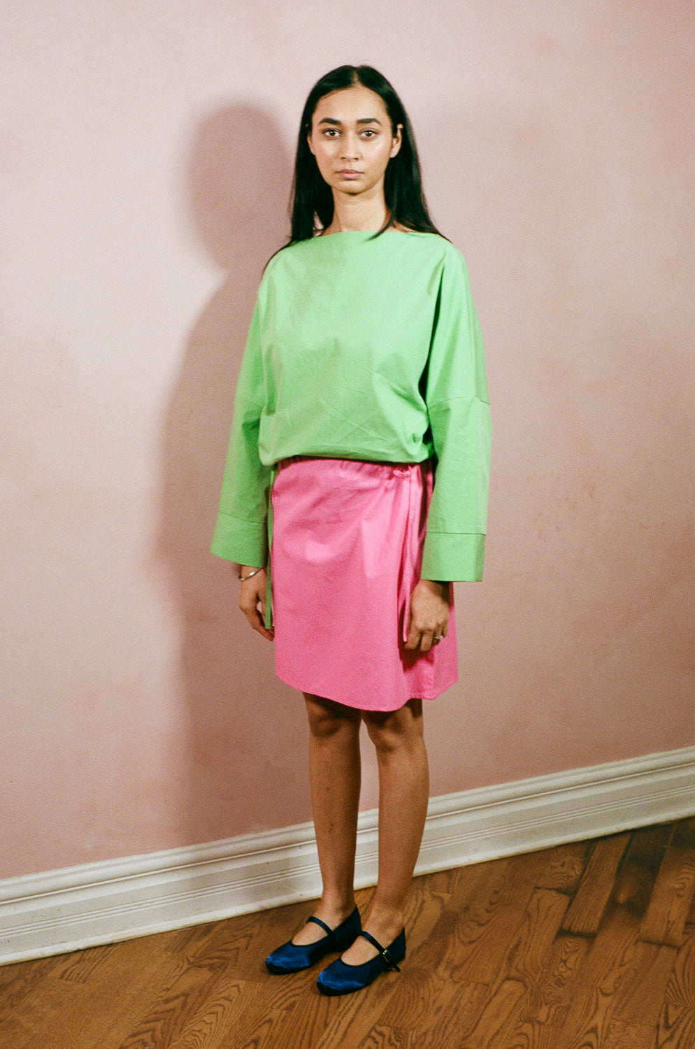 pink cotton poplin A line mini skirt