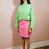 pink cotton poplin A line mini skirt