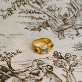 textured brass band ring with glass cabochons