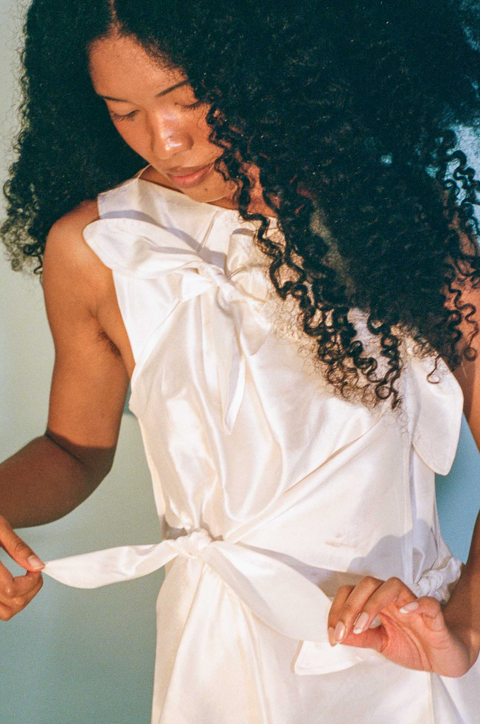 glistening bride white silk shantung slip dress