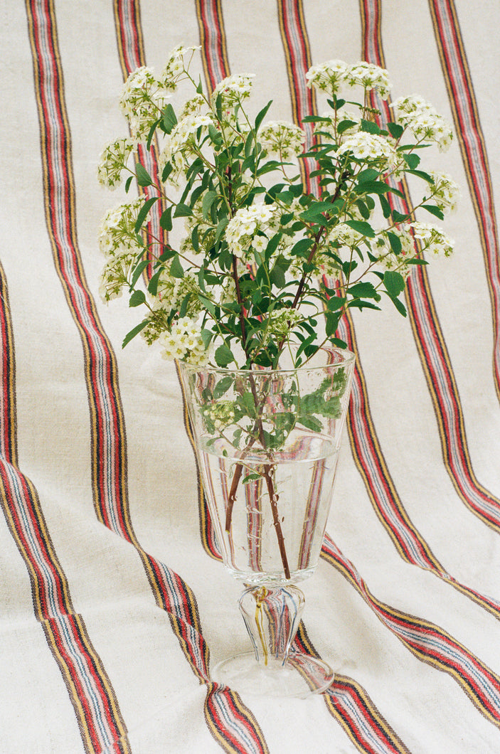 clear glass trumpet vase blue yellow details