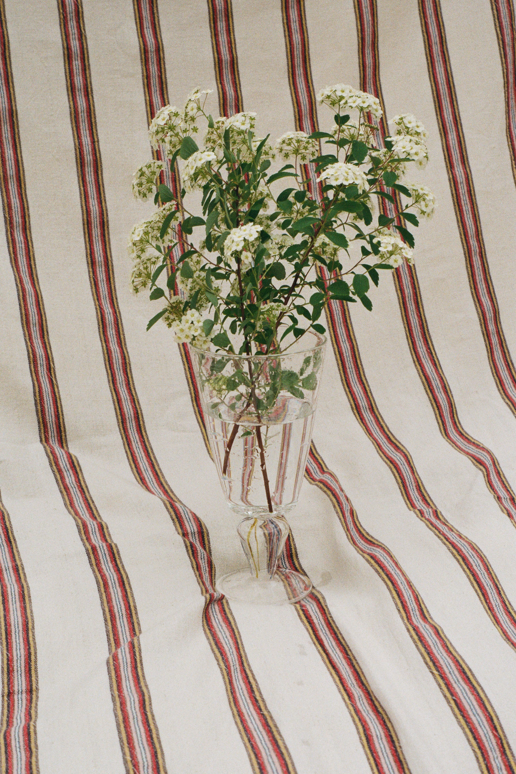 clear glass trumpet vase blue yellow details