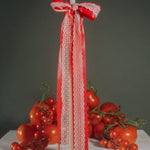 tall ivory taper candle holiday red satin bow
