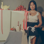 tall ivory taper candle holiday red satin bow