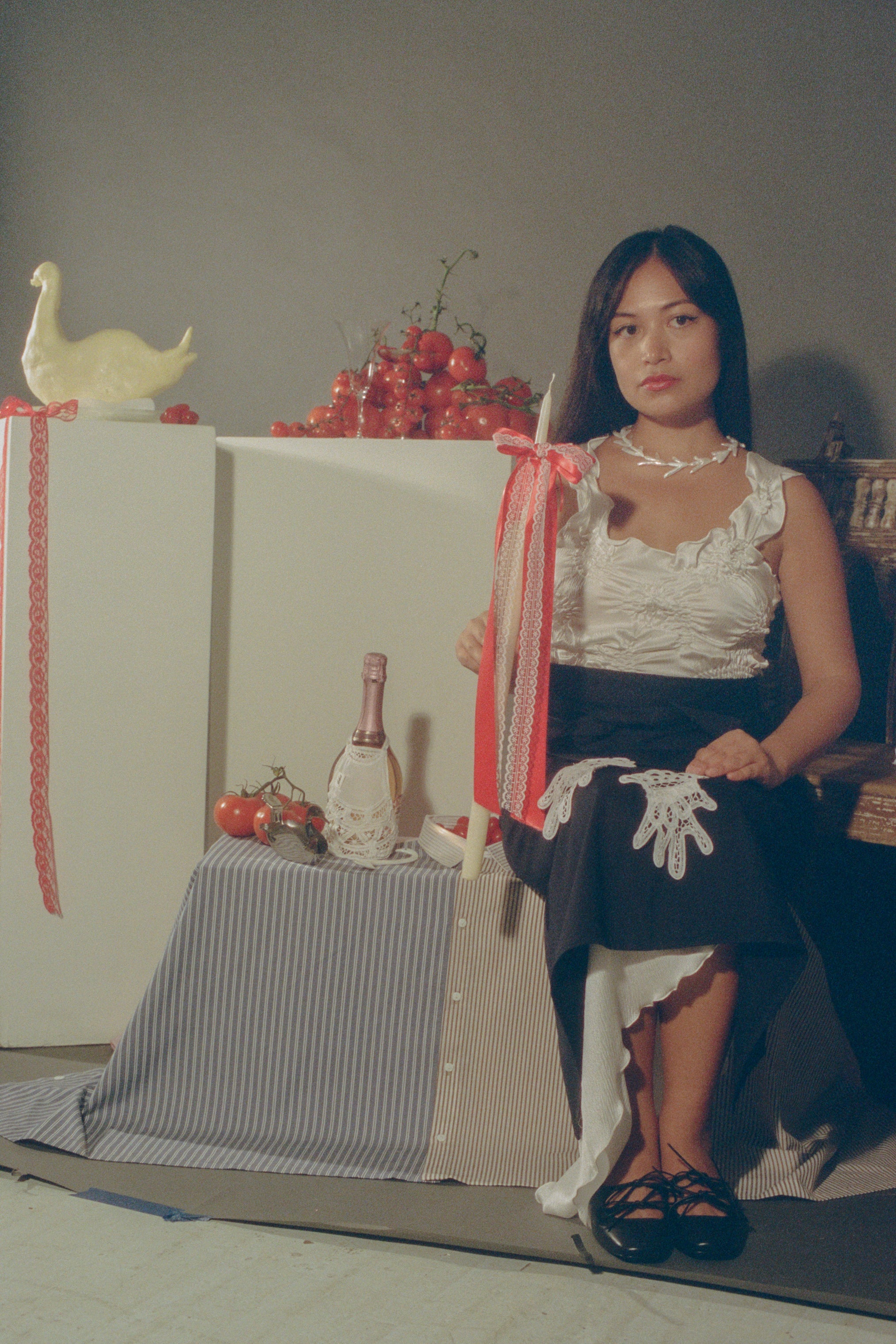 tall ivory taper candle holiday red satin bow