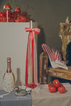 Load image into Gallery viewer, tall ivory taper candle holiday red satin bow