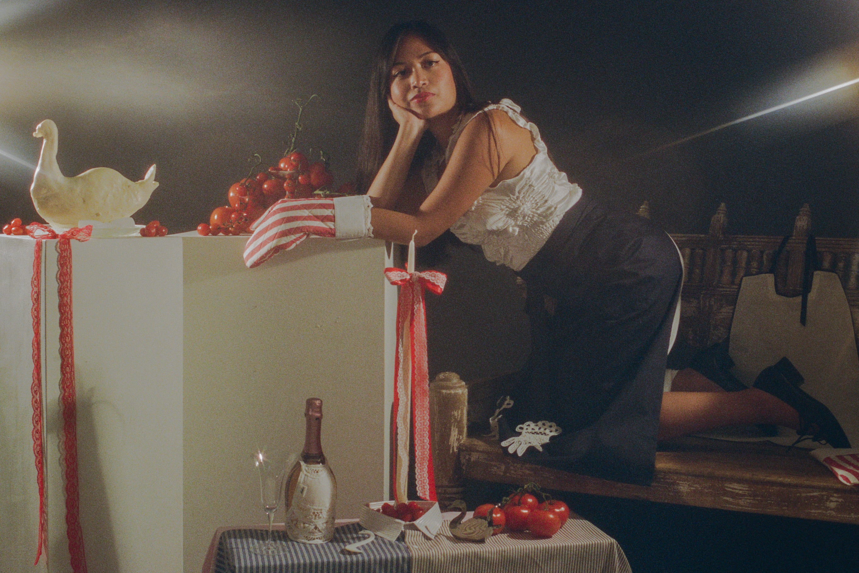 tall ivory taper candle holiday red satin bow