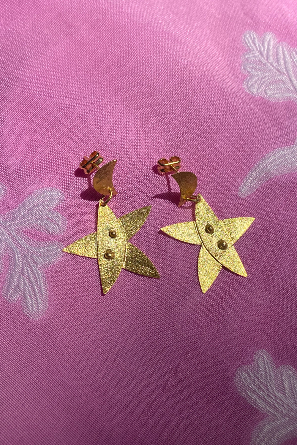 gold plated silver delicate star moon earrings