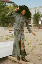 Load image into Gallery viewer, cotton loom weave grey pinstripe split maxi skirt