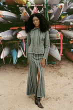 Load image into Gallery viewer, cotton loom weave grey pinstripe split maxi skirt