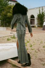 Load image into Gallery viewer, cotton loom weave grey pinstripe split maxi skirt