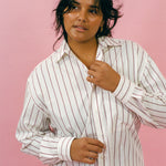 white burgundy striped oversized cotton longsleeve button up