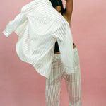 white burgundy striped oversized cotton longsleeve button up