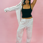 white burgundy striped oversized cotton longsleeve button up