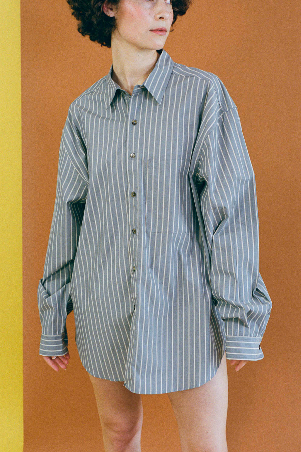 oversized grey stripe cotton long sleeve button up