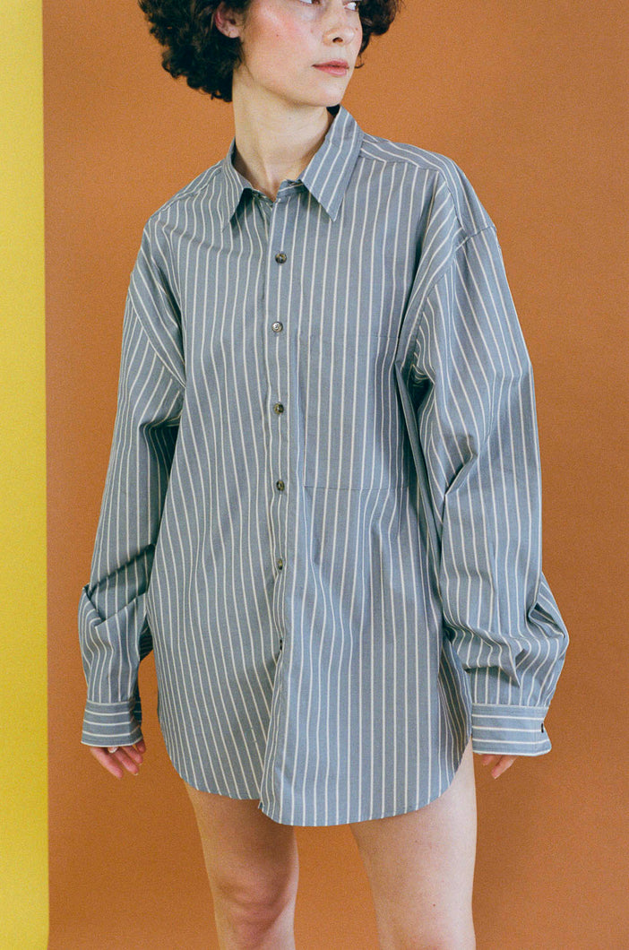 oversized grey stripe cotton long sleeve button up
