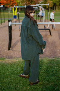 green cotton corduroy oversized button up