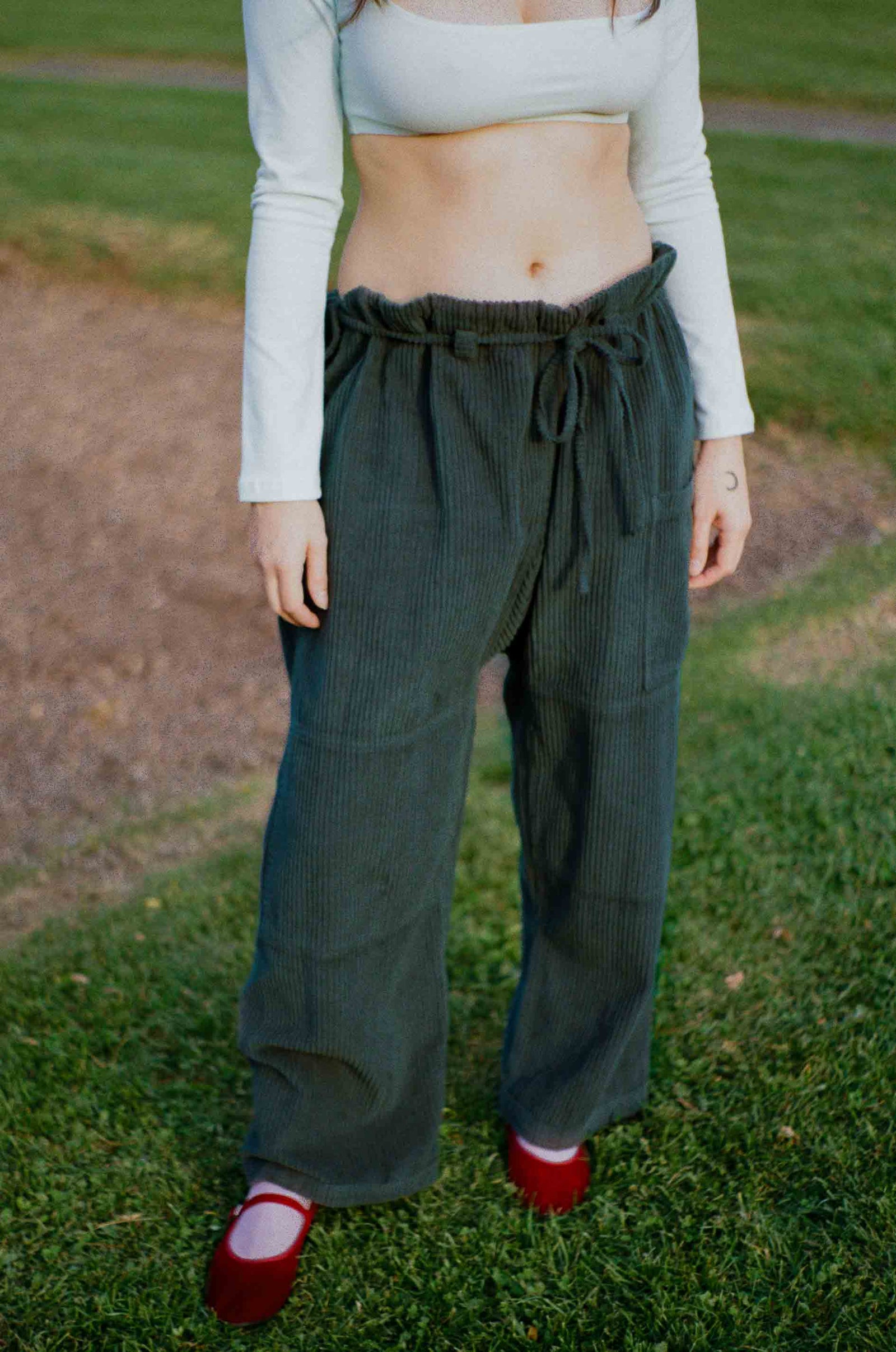 green cotton corduroy unisex baggy lounge pant