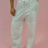 white burgundy striped cotton baggy straight leg pant