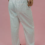 white burgundy striped cotton baggy straight leg pant