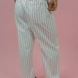 white burgundy striped cotton baggy straight leg pant