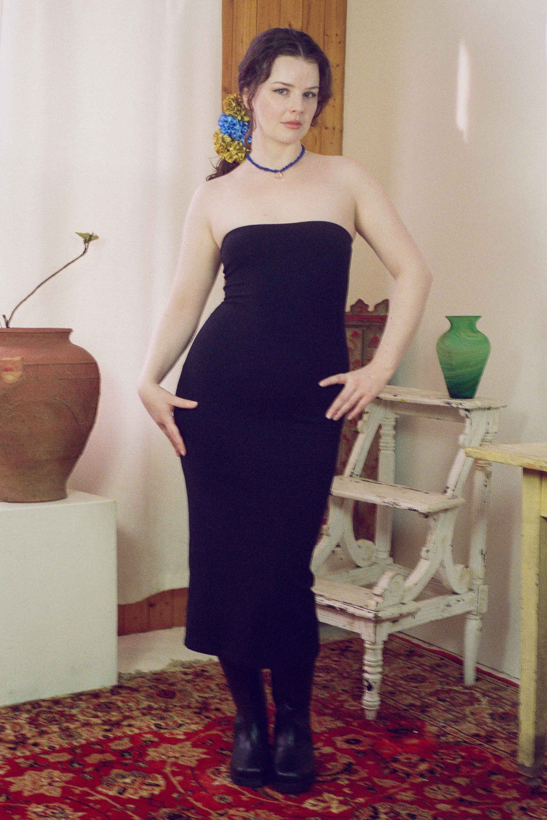 cotton spandex fitted black tube dress