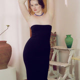 cotton spandex fitted black tube dress