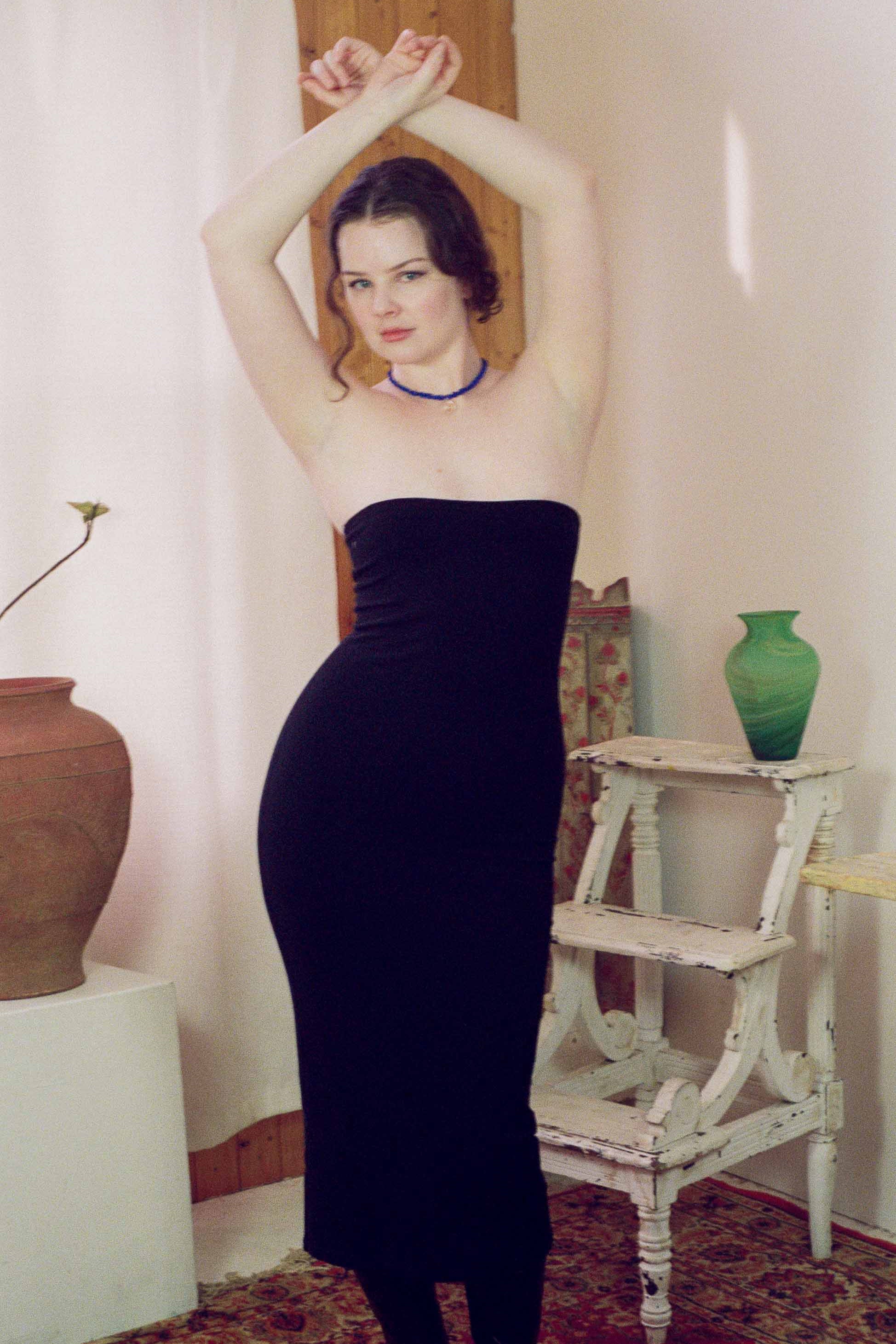 cotton spandex fitted black tube dress