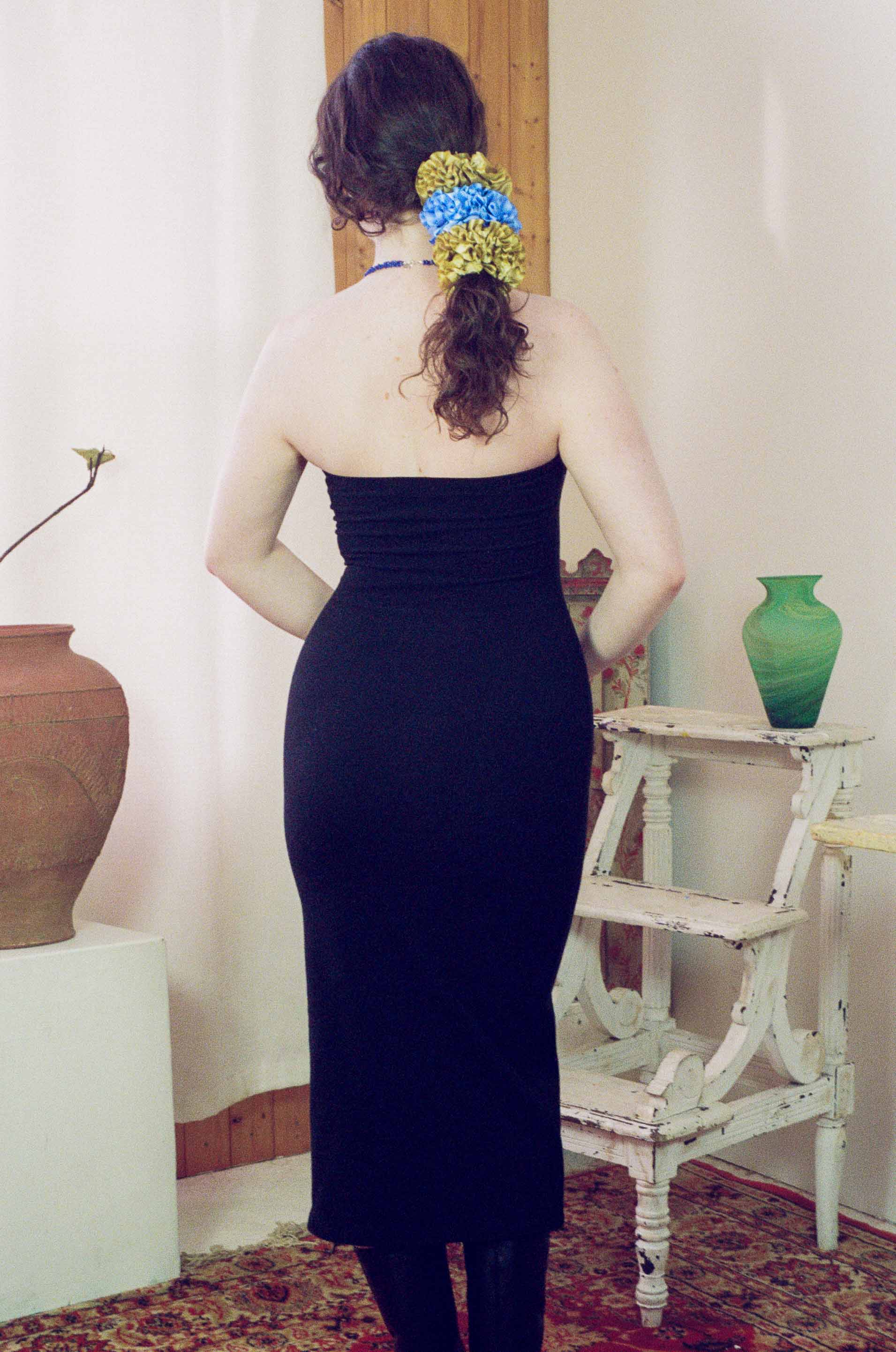cotton spandex fitted black tube dress